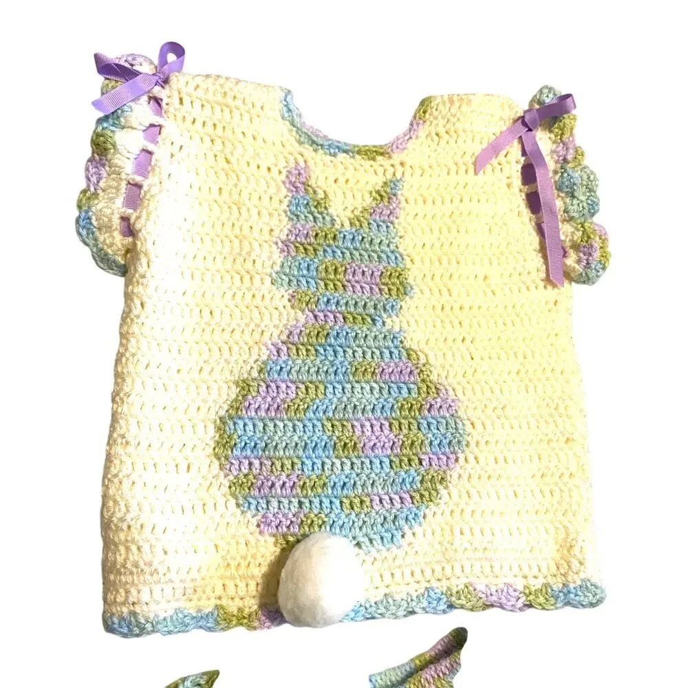 Hand Made Crocheted 2-piece Skirt Set Bunny Spring Easter‎ Girls 24 mo